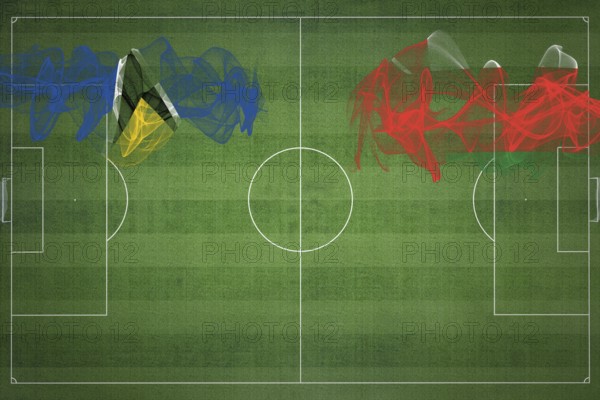 Saint Lucia vs Oman Soccer Match, national colors, national flags, soccer field, football game,