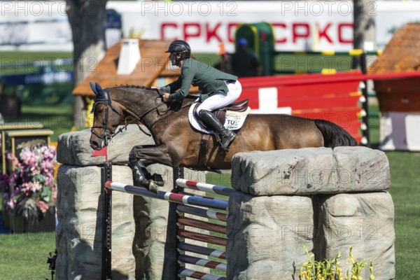 Michael Pender of Ireland, riding HHS Calais competes in the BMO Nations Cup during the CSIO Spruce