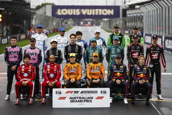 MELBOURNE, AUSTRALIA - MARCH 16: F1 drivers annual grid photo before the 2025 Australian Grand Prix