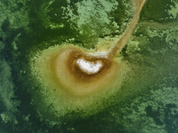 Aerial view, top down view of a shoal due to low water, drought, danger to shipping traffic, on the