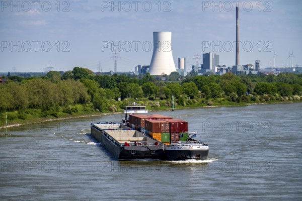 Cargo ship Mellizo, container freighter, only partly loaded, on the Rhine near Duisburg-Baerl, in