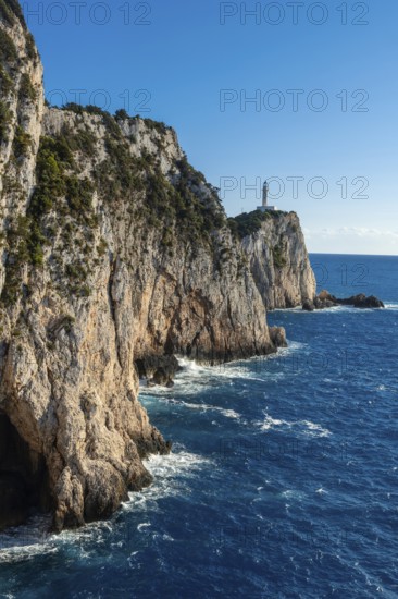 Blue sea at the Lighthouse or Cape Ducato Lefkas in the southern part of the Greek island of