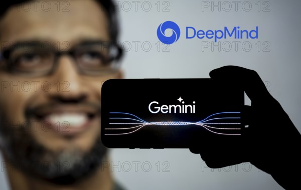Guwahati, India. 8 December 2023. In this photo illustration a Gemini logo is displayed on a