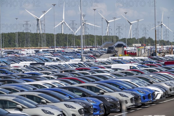 Storage area for new cars in the port of Vlissingen-Oost, vehicles are temporarily stored on over
