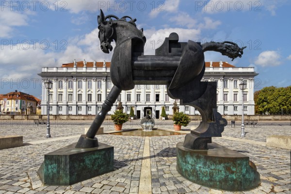 Anscavallo, 1993, sculpture by sculptor Jürgen Goertz, behind Residenz Ansbach, castle, once seat