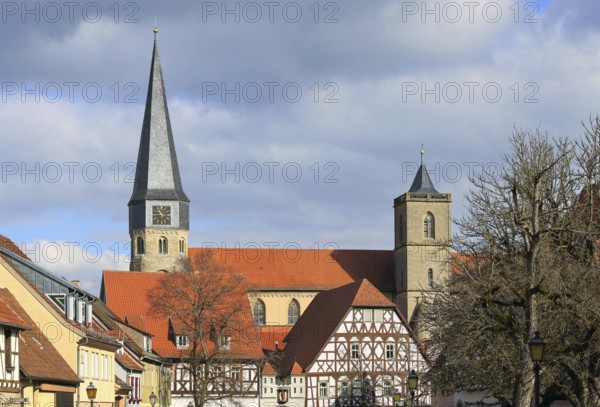 The historic old town of Münnerstadt with a view of the church of St Mary Magdalene. Münnerstadt,