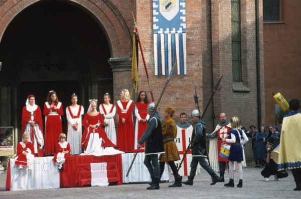 People in costumes, Palio parade, Alba, Piedmont, Italy, People in costumes, Palio parade, Alba,