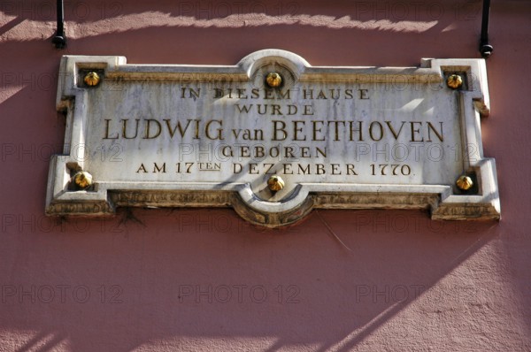 Sign at the Beethoven House, birthplace of Ludwig van Beethoven, Bonn, North Rhine-Westphalia,