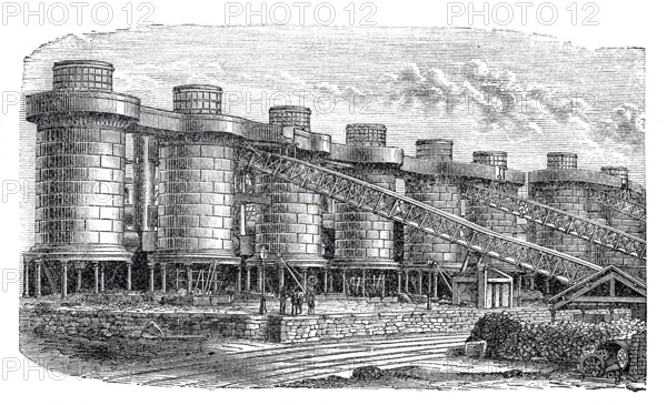 Steel industry, 1880, blast furnace plant in Barrow-in-Furness in England, digitally enhanced