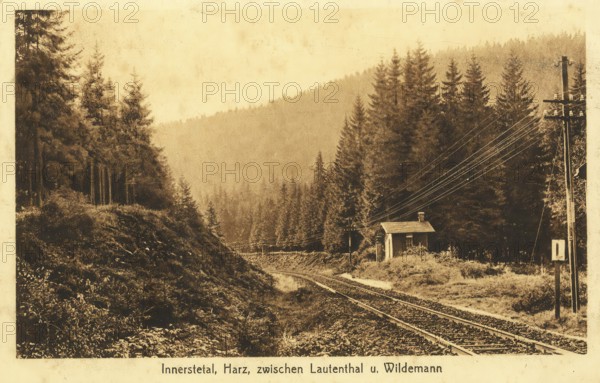 Historical postcard, picture postcard, Innerstetal, Harz, railway line between Lautenthal and