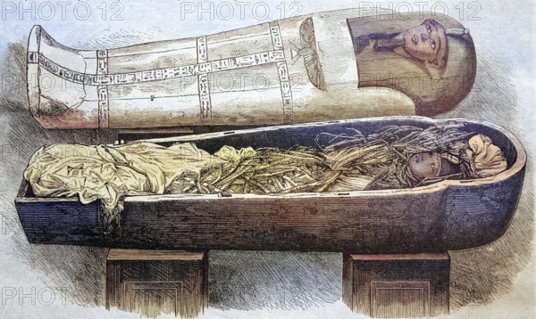Mummy of the ancient Egyptian king Pharaoh Amenophis I, reigned from 1525 to about 1504 B.C.,