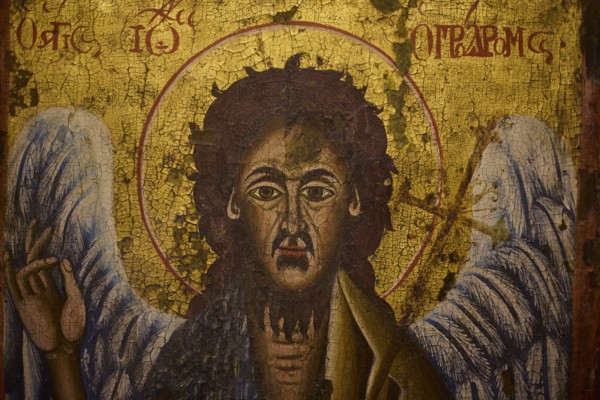 Detailed icon of a saint with golden elements and expressive painting, Museum of Icon Painting,