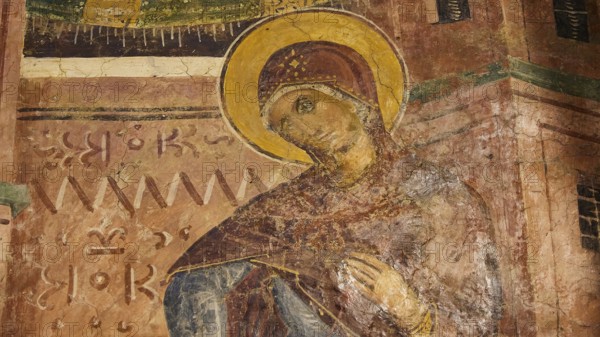 Detail of a fresco with Mary and gentle facial features, monastery, Moni Thari, near Gadouras