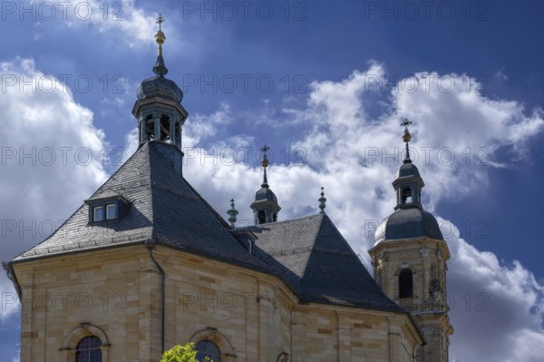 Bell towers of the parish and pilgrimage church of the Holy Trinity, basilica in Gößweinstein,