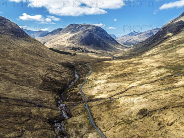 Mountains and Moors over Glen Etive Valley from a drone, Buachaille Etive Mòr, The Buachaille,
