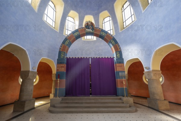 Chancel with Lenten cloth of St Stephen's Church, Art Nouveau building with neo-Romanesque