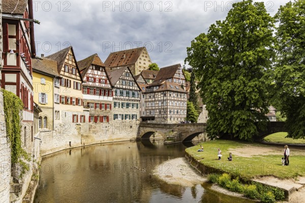 Town view with half-timbered houses worth seeing in the historic old town of Schwäbisch Hall,