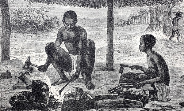 Native blacksmiths from the area around Lake Chilwa in present-day Malawi, around 1800, after Dr