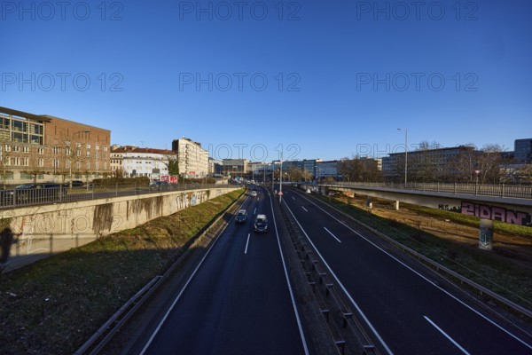 General architecture, blue sky, cloudless, motorway A620, Saarbrücken, state capital, regional