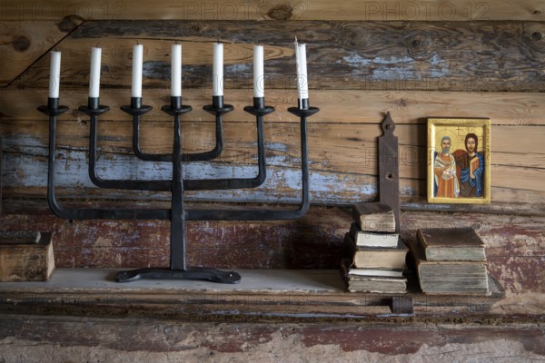 Seven-armed candlestick, icon, chapel, Fokstugu farm, Fjellstue, pilgrims' accommodation, mountain