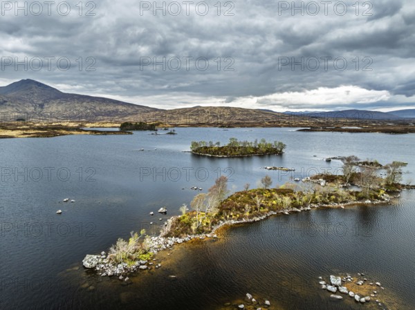 Rannoch Moor from a drone over Loch Ba and Loch of the Armpit, A82 Highland Way, Argyll and Bute,
