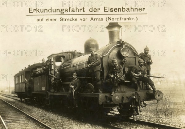 Railwaymen's reconnaissance trip on a line outside Arras, northern France, 1914 - 1918, World War
