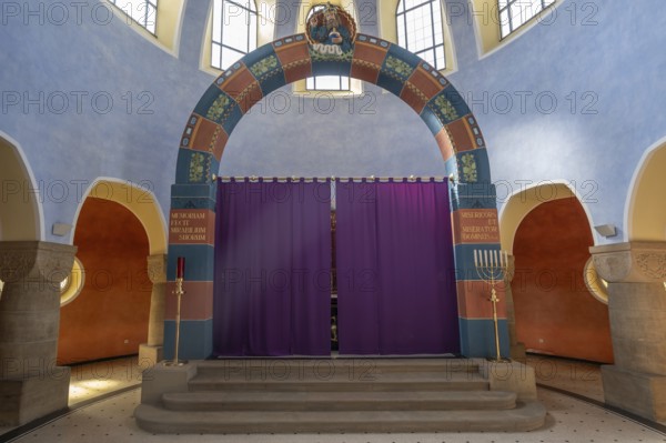 Chancel with Lenten cloth of St Stephen's Church, Art Nouveau building with neo-Romanesque