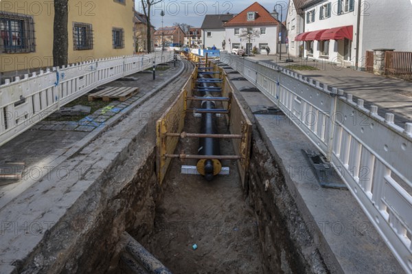 Road construction work on the power supply, Adelsdorf, Upper Franconia, Bavaria, Germany, Europe