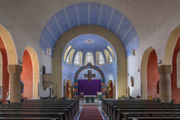 Interior with Lenten cloth in front of the altar in the church of St Stephanus, Art Nouveau
