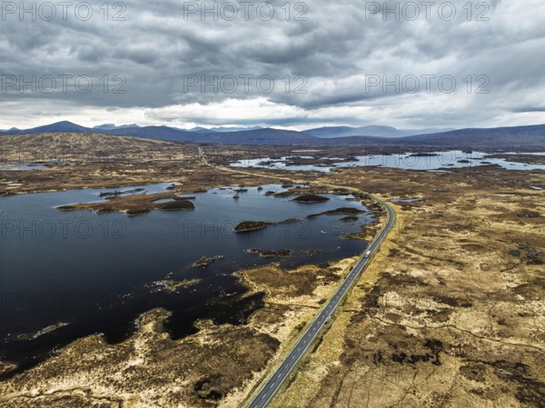 Rannoch Moor from a drone over Loch Ba and Loch of the Armpit, A82 Highland Way, Argyll and Bute,