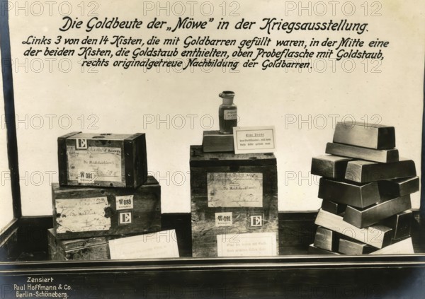 The Seagull's gold booty in the war exhibition. On the left 3 of the 14 boxes filled with gold