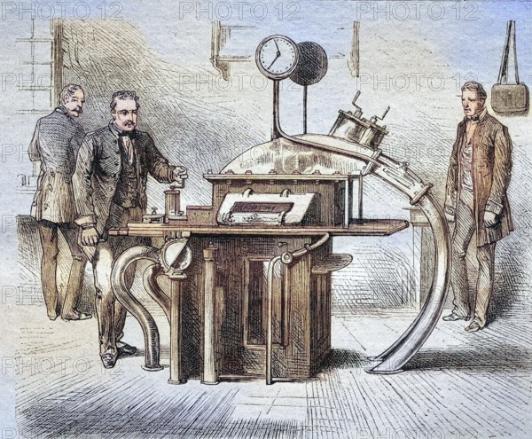 Pipe post office in Berlin, Germany, coloured wood engraving, reproduction of an original from ca