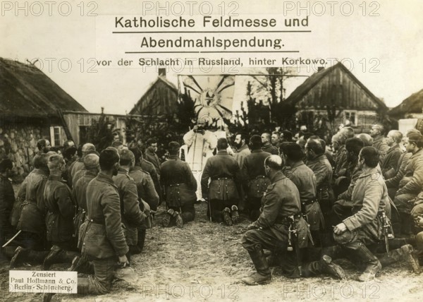 Catholic field mass and communion service, in front of the battle in Russia, behind Korkovo, 1914 -