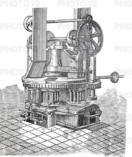 Machine for the production of cement blocks with hydraulic pressure, around 1850, England,