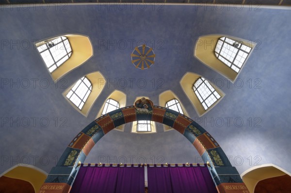 Dome above the chancel in the church of St Stephanus, Art Nouveau building with neo-Romanesque