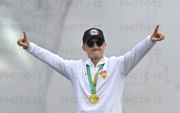 Angelo Stiller VfB Stuttgart (06) Gesture Gesture Cheering Joy Emotion Victory celebration, VfB