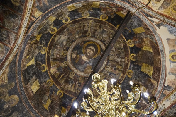 Impressive ceiling fresco with a detailed depiction of a holy figure in a dome, Easter 2025, Church
