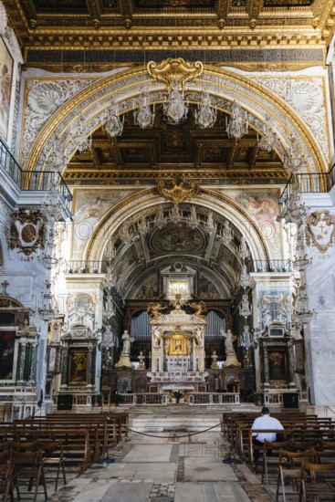 Rome, Italy, August 20, 2016: Interior view of Basilica dell'Ara Coeli. The church is built as a