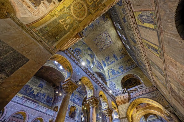 Byzantine church interior with golden mosaics and majestic arches, Patriarchal Cathedral Basilica
