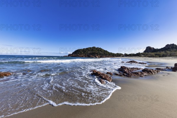 Bay with beautiful beach and sea in the sunshine, Spiaggia di Su Sirboni, Ogliastra, Sardinia,
