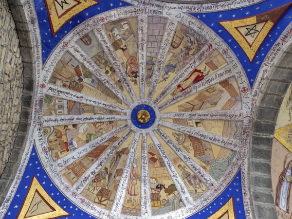 Mural painting representing life in the medieval town, 20th century, Parish Church of Our Lady of