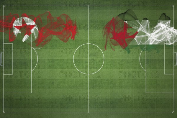North Korea vs Palestine Soccer Match, national colors, national flags, soccer field, football