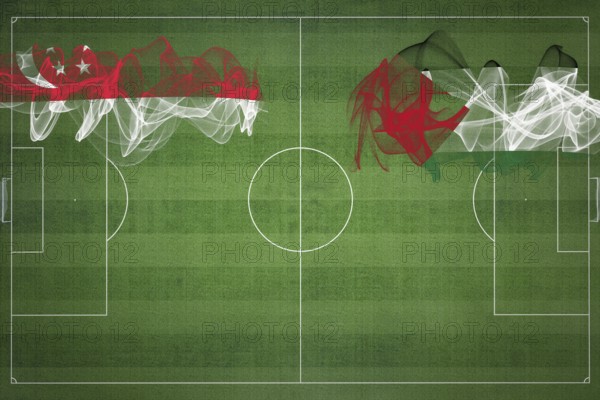 Singapore vs Palestine Soccer Match, national colors, national flags, soccer field, football game,