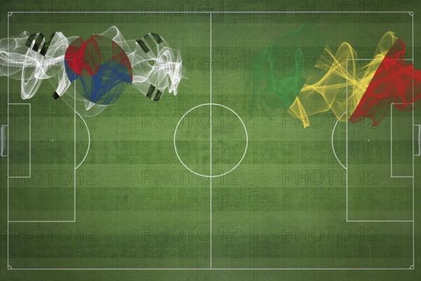 South Korea vs Congo Soccer Match, national colors, national flags, soccer field, football game,