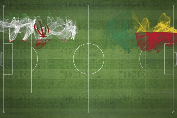 Iran vs Benin Soccer Match, national colors, national flags, soccer field, football game,