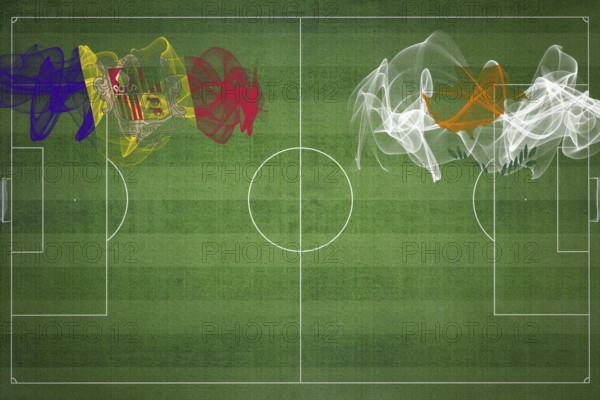 Andorra vs Cyprus Soccer Match, national colors, national flags, soccer field, football game,