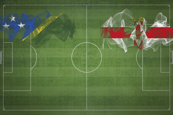 Solomon Islands vs Northern Ireland Soccer Match, national colors, national flags, soccer field,