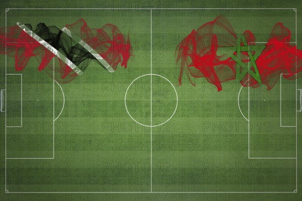 Trinidad and Tobago vs Morocco Soccer Match, national colors, national flags, soccer field,