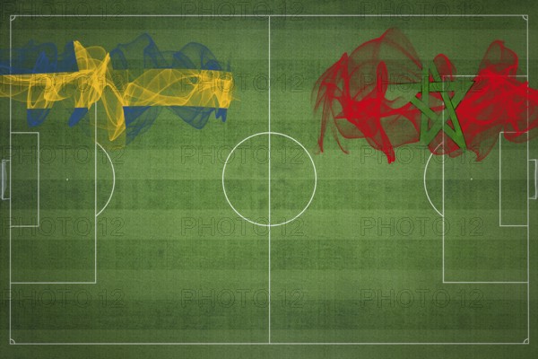 Sweden vs Morocco Soccer Match, national colors, national flags, soccer field, football game,