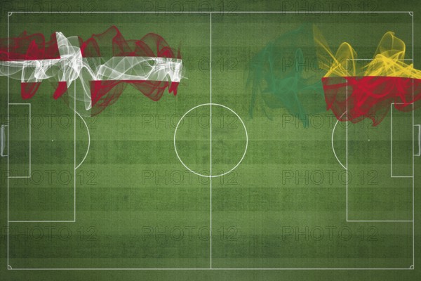 Denmark vs Benin Soccer Match, national colors, national flags, soccer field, football game,